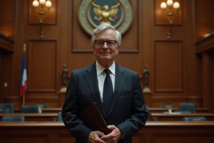 Justiciable en costume devant un tribunal français lors d'une audience relative à une condamnation pécuniaire