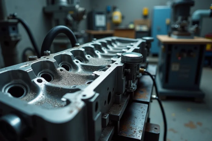 Rectification de culasse sur machine de surfaçage dans un atelier de mécanique professionnelle